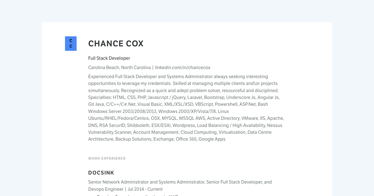 Chance cox s resume senior network administrator and systems
